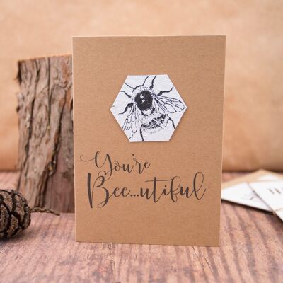 Tu es belle, carte d'abeille en papier ensemencée