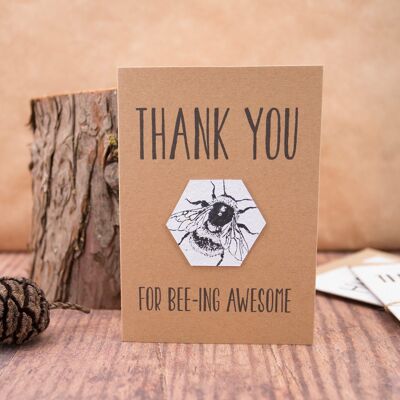 Merci d'être génial, carte d'abeille en papier ensemencée