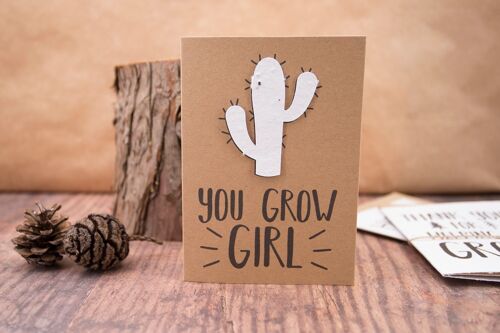 You Grow Girl, Seeded Paper Cactus Card