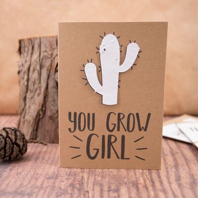 Tarjeta de cactus de papel con semillas You Grow Girl