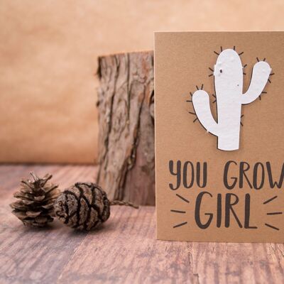 Tarjeta de cactus de papel con semillas You Grow Girl