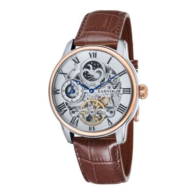 ES-8006-08 Earnshaw Skeleton Automatic Men's Watch Leather Strap Multifunction Longitude