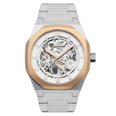 ES-8142-44 - Reloj esqueleto automático para hombre - Brazalete de acero inoxidable - 3 agujas - Drake