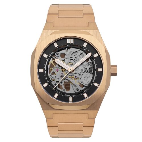 ES-8142-55 - Montre homme automatique squelette - Bracelet acier inoxydable - 3 aiguilles - Drake