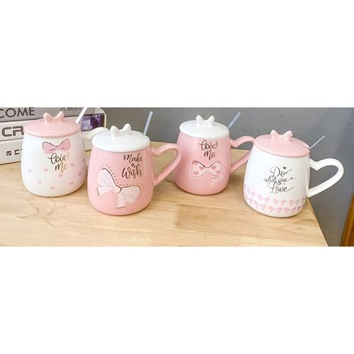 Ceramic mug bowknot on the cover 420ml in 4 different designs in a box