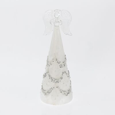 Glass angel to place LED, 8 x 8 x 24cm, white/silver, 757785
