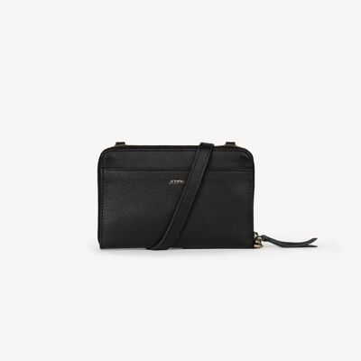 Leather Crossbody Wallet - Black