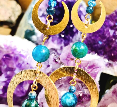 Boucle d'oreille moon phase pierre semi precieuse