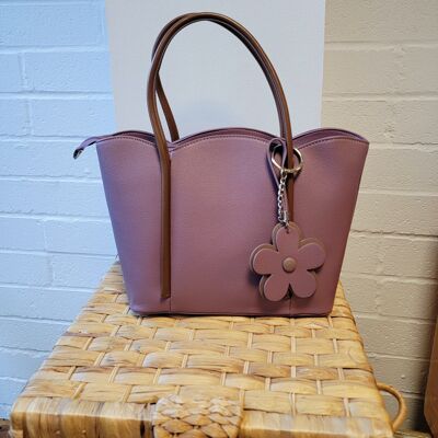 Lovely Womens tote Flower Charm Shoulder bag with long adjustable strap-75009 Purple