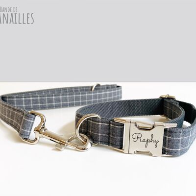 Gray Checkered Cotton Dog Leash