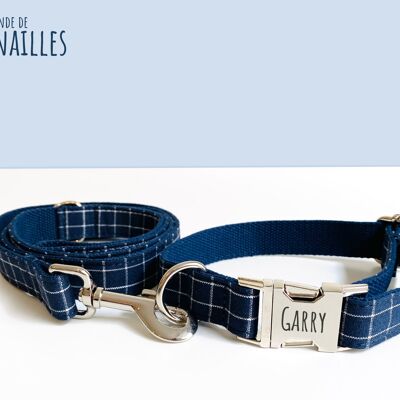 Laisse pour Chien Coton Carreaux Bleu Marine