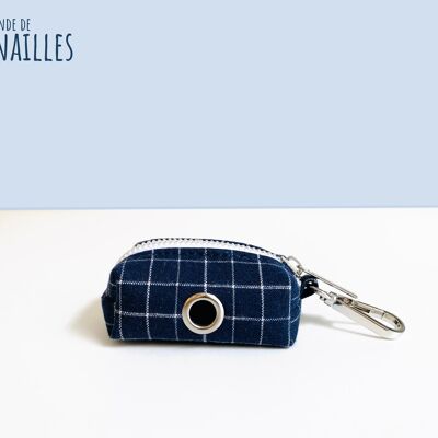 Poo bag pouch Cotton Navy Blue Checks