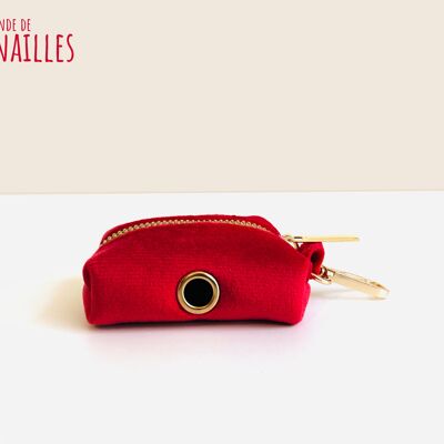 Pouch poop bag Velvet Smooth Red
