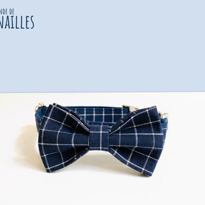 Navy Blue Check Cotton Bow Tie