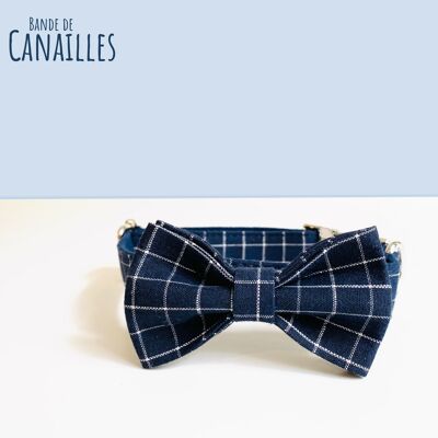 Navy Blue Check Cotton Bow Tie