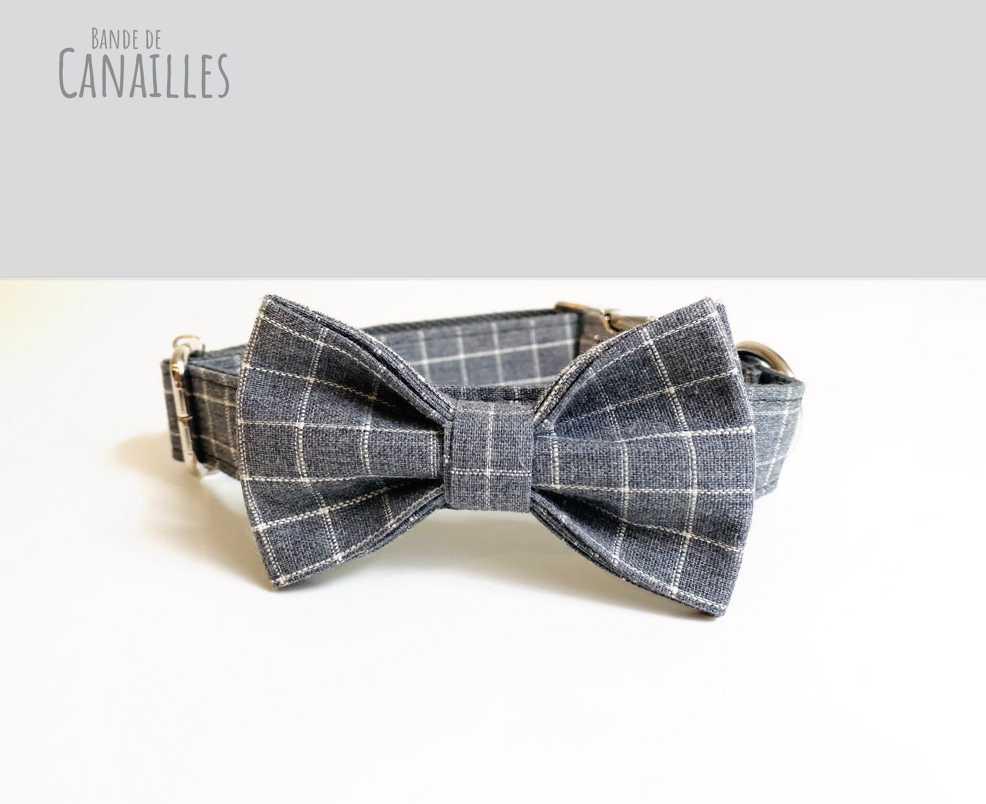 Papillon in cotone a quadri grigi