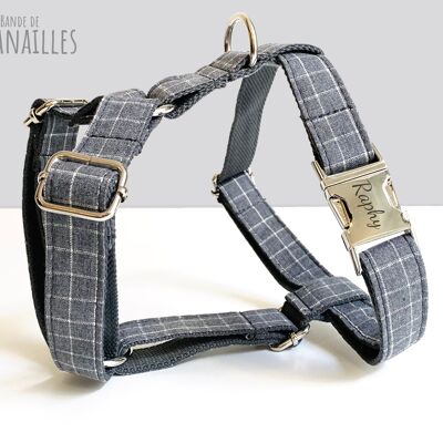 Gray Checkered Cotton Dog Harness