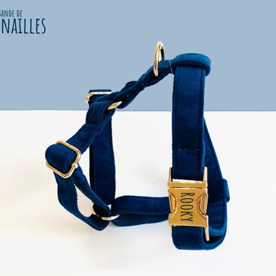 Navy Blue Smooth Velvet Dog Harness
