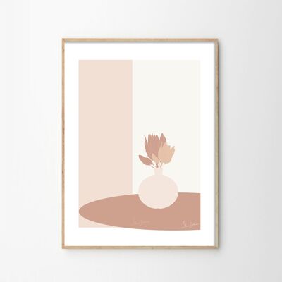 Affiche illustration Fleur de Protéa rose pastel