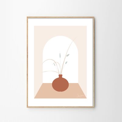 Ilustración poster Pennisetum Sutil jarrón de terracota