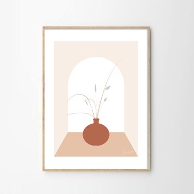 Poster illustrativo Pennisetum Sottile vaso in terracotta