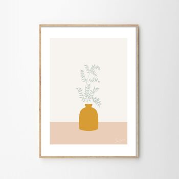 Affiche illustration Branche verte avec vase moutard 1