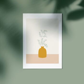 Affiche illustration Branche verte avec vase moutard 2