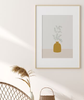 Affiche illustration Branche verte avec vase moutard 3