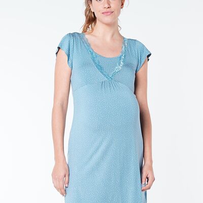 Short-Sleeved Nursing Nightgown With Polka Dots