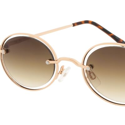 Sunglasses - COSMO - Round Sunglasses in Light Gold frame with Brown lens