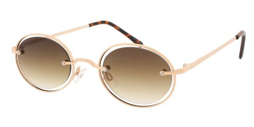 Sunglasses - COSMO - Round Sunglasses in Light Gold frame with Brown lens