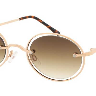 Sunglasses - COSMO - Round Sunglasses in Light Gold frame with Brown lens