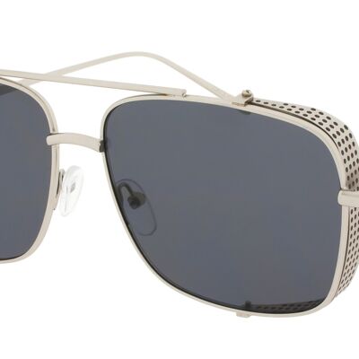 Sunglasses - CAVALIER - Sunglasses with Side Caps in Silver Metal Frame with Grey lens