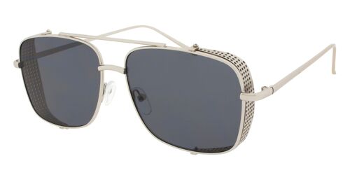 Sunglasses - CAVALIER - Sunglasses with Side Caps in Silver Metal Frame with Grey lens