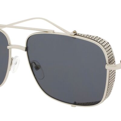 Sunglasses - CAVALIER - Sunglasses with Side Caps in Silver Metal Frame with Grey lens