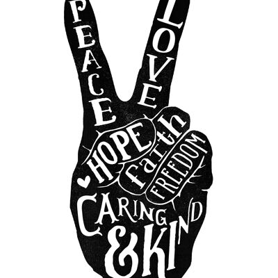 Peace Fingers Typography Print - 50x70 - Matte