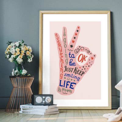 Tipografía Peace Fingers Block Color Print - 50 x 70 - Mate