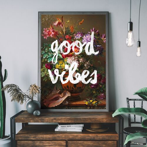 Good Vibes Floral Painting Altered Art Print - 50x70cm - 230gsm Matte Paper