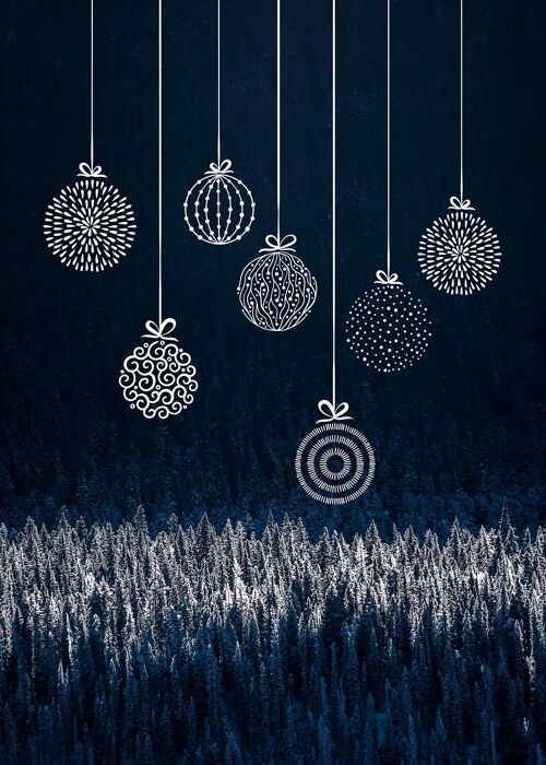 Navy Illustrated Baubles Christmas Print - 50x70 - Matte