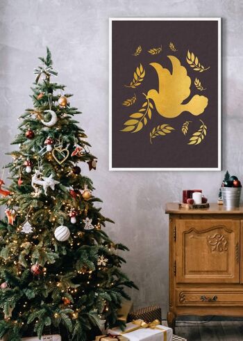 Impression de Noël Gold Peace Dove - 50x70 - Mat 2