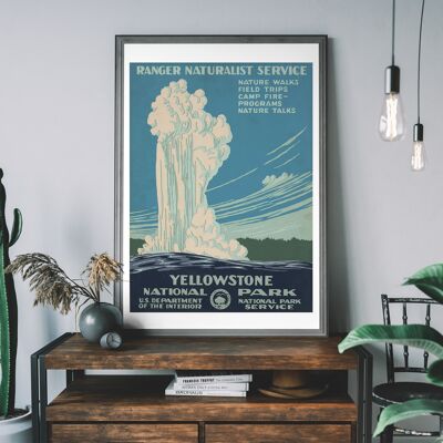 Cartel de turismo de viajes vintage del Parque Nacional de Yellowstone - 50 x 70 cm - Papel mate de 230 g / m2