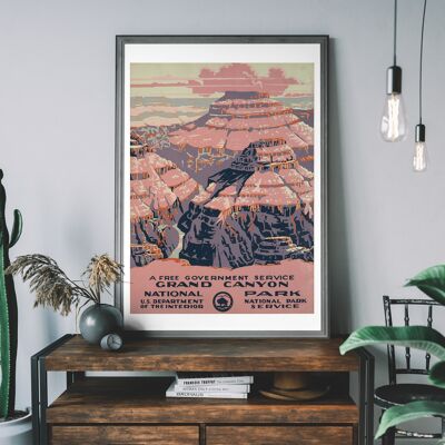 Impresión de cartel de turismo de viaje vintage del Parque Nacional del Gran Cañón - 50 x 70 cm - Papel mate de 230 g / m2
