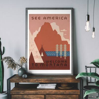 See America Montana Vintage Travel Travel Poster Print - 50x70cm - 230gsm Matte Paper