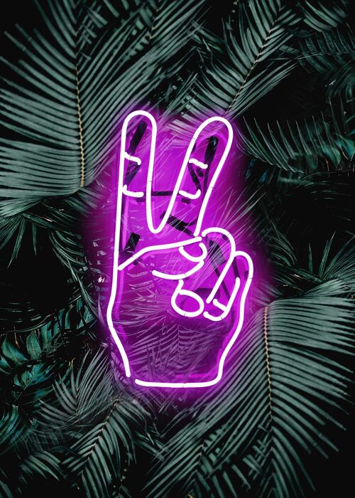 Peace Fingers Neon Tropical Art Print - 50x70 - Matte