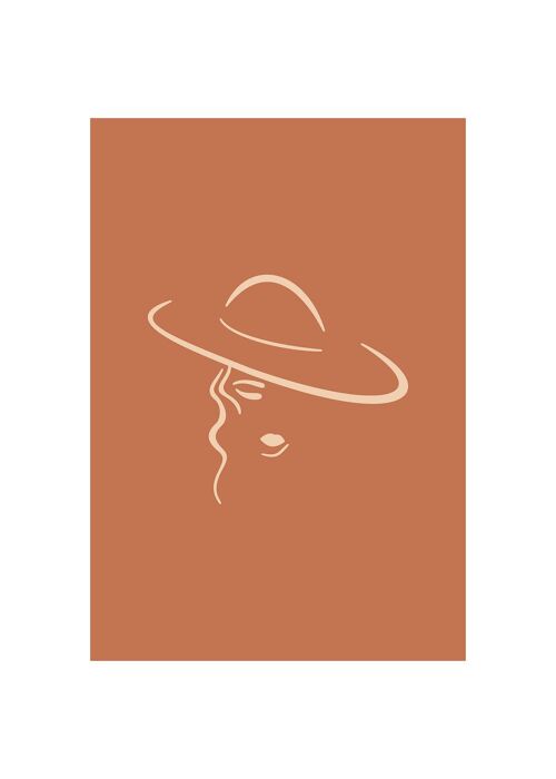 Lady Wearing Hat Natural Minimal Print - 50x70 - Matte