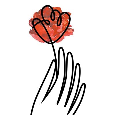 Hand With Rose Line Art Print - 50x70 - Matte