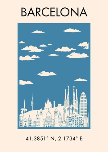 Affiche de style touristique de Barcelone - 50 x 70 - Mat 1