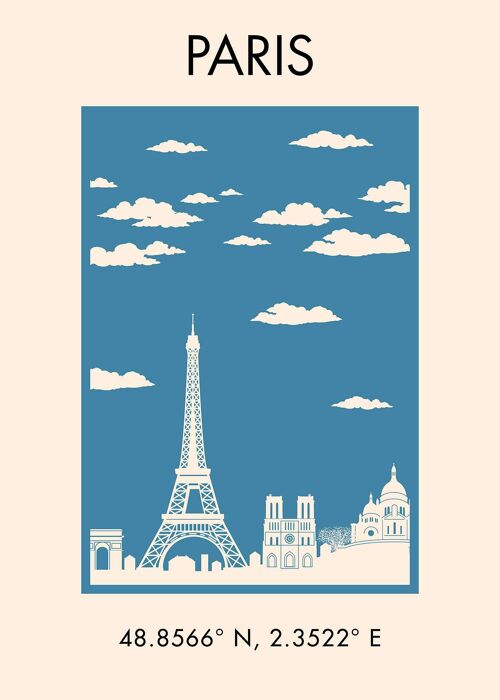 Paris Tourist Style Poster Print - 50x70 - Matte