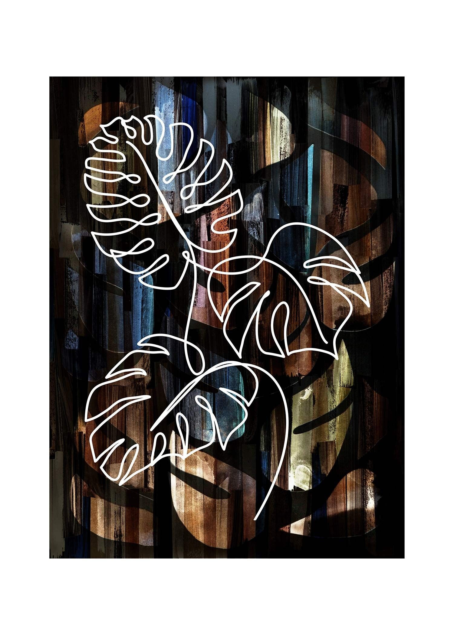 Stampa Monstera Nera Texture Oro - 50x70 - Opaco