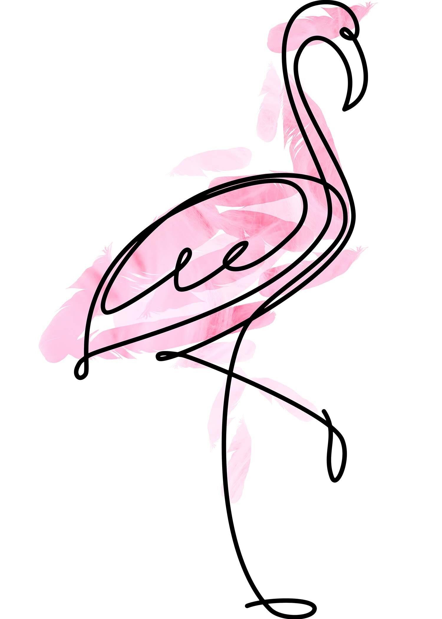 Flamingo Feathers Line Art Print - 50 x 70 - Mat